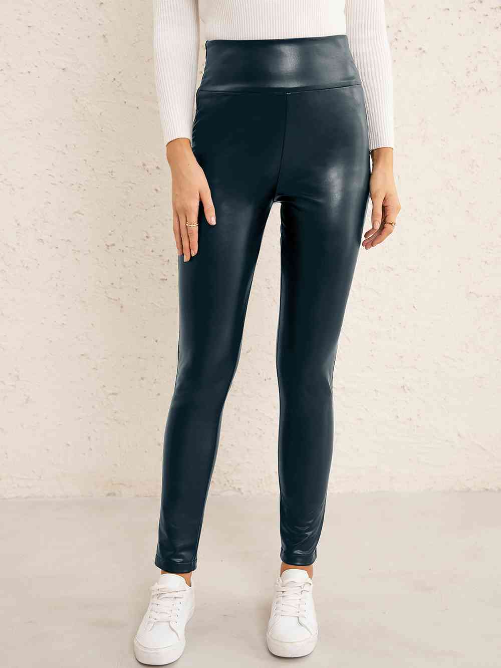 Double Take PU High Waist Straight Pants