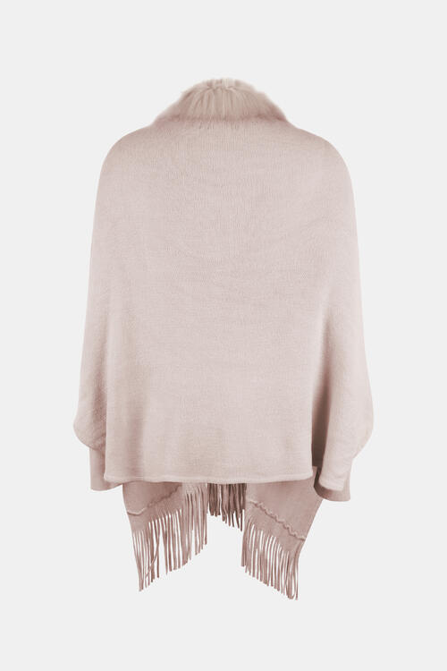 Fringe Open Front Long Sleeve Poncho