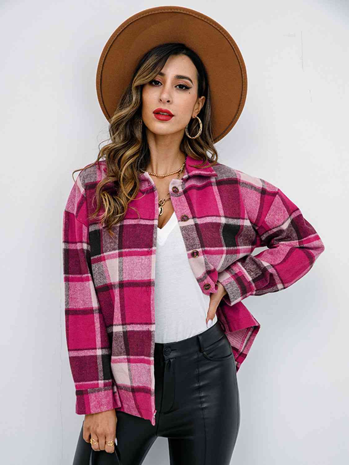 Plaid Button Up Collared Neck Jacket