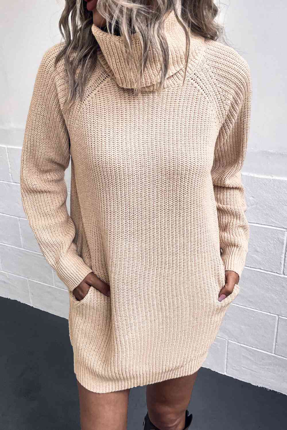 Turtleneck Sweater Dress with Pockets