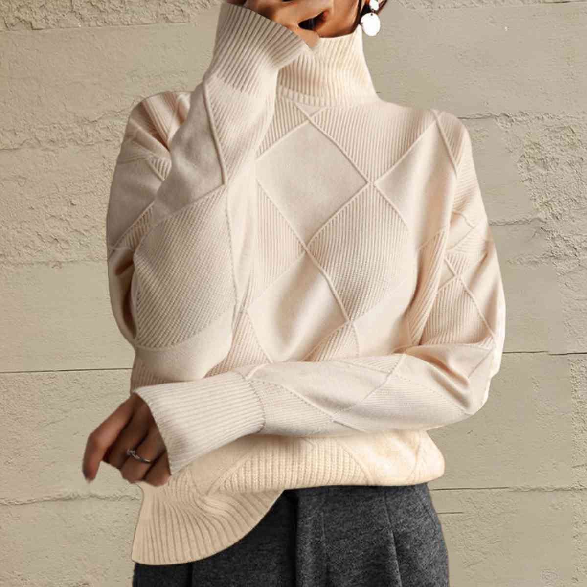 Geometric Turtleneck Long Sleeve Sweater